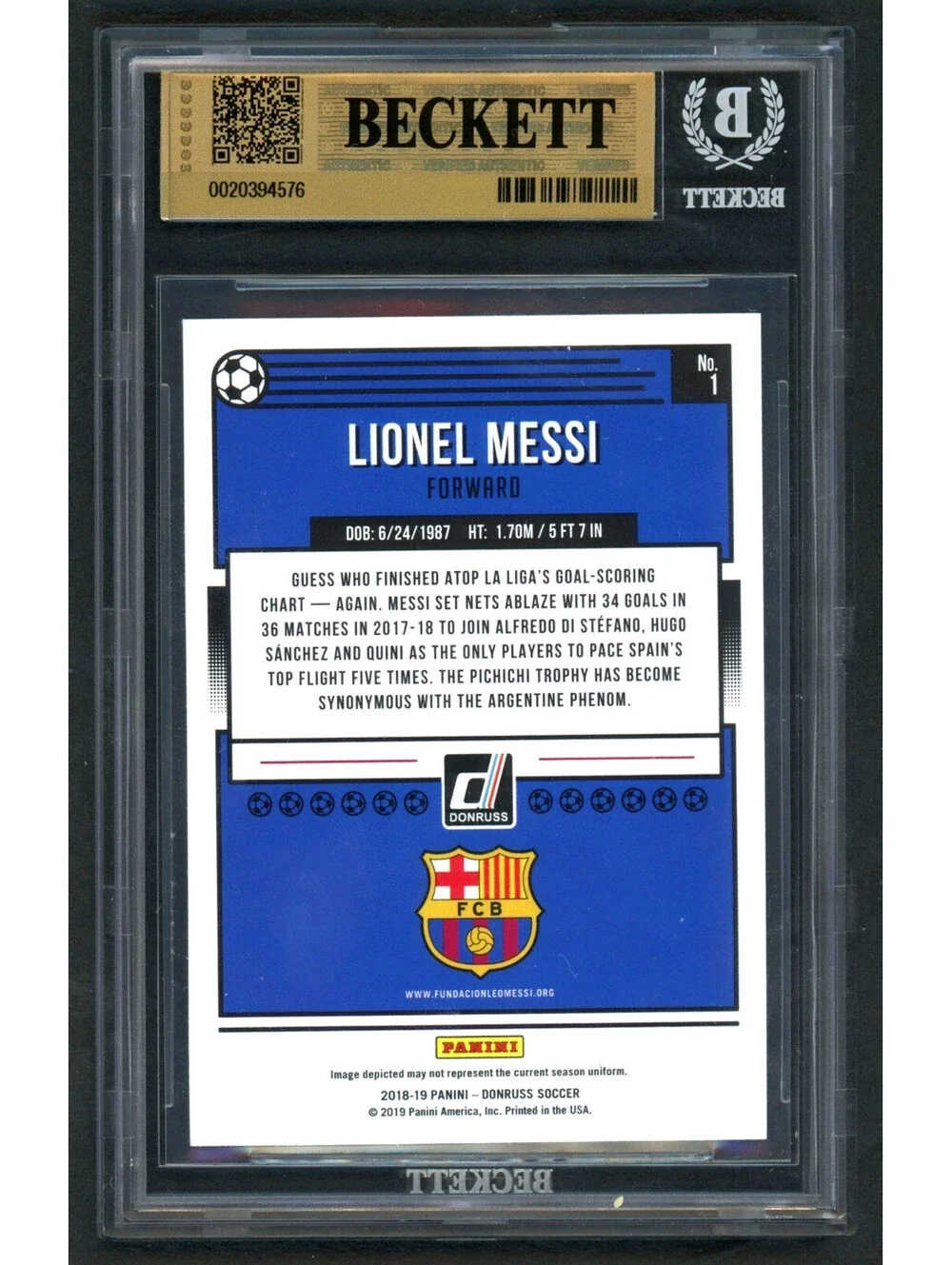 2018-19 Panini Donruss Lionel Messi #1 FC Barcelona / Argentina BGS 9.5 Gem Mint